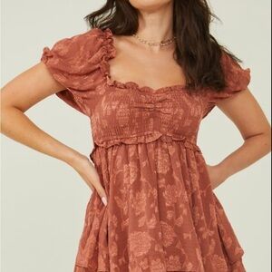 Altar'd State Pink and Orange Puff Sleeve Mini Dress